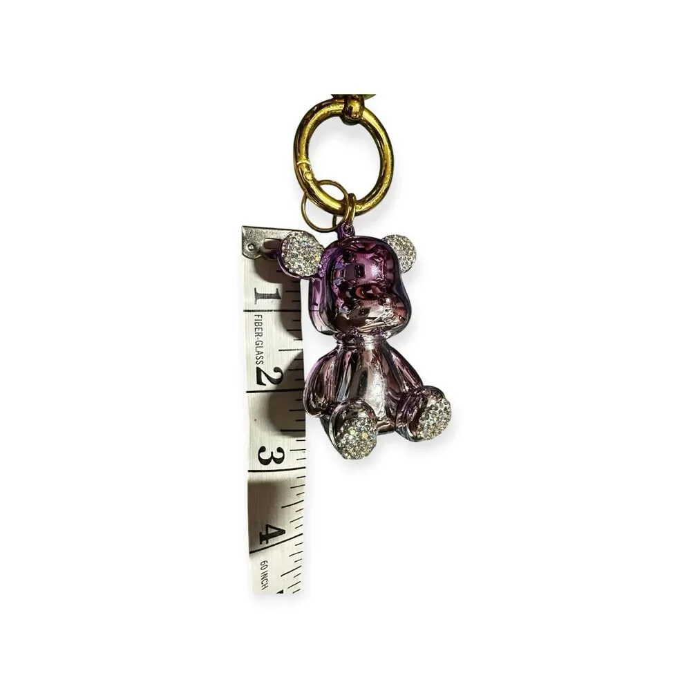 Teddy Bear Rhinestone Purple Bling Keychain Bag Charm, Wristlet